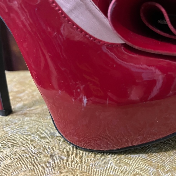 Olsenboye Red Platform Heels Open Toed With Bow Detail Size 6.5 / 6 1/2 - Picture 5 of 6